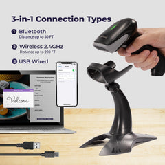 2D Wireless BT+2.4G Barcode Scanner with Stand - V-LHHBS-A1 2D Wireless BT+2.4G Barcode Scanner with Stand - V-LHHBS-A1