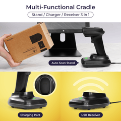 2D Wireless BT+2.4G High Performance Barcode Scanner with Charging Base - V-HHBS-A1 2D Wireless BT+2.4G High Performance Barcode Scanner with Charging Base - V-HHBS-A1