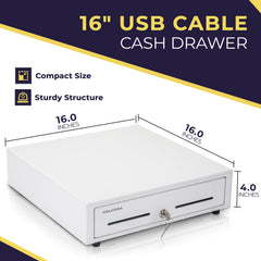 16'' USB Cash Register Drawer, 5 Bill/8 Coin Removable Cash Tray, Black, Not for Square 16'' USB Cash Register Drawer, 5 Bill/8 Coin Removable Cash Tray, Black, Not for Square