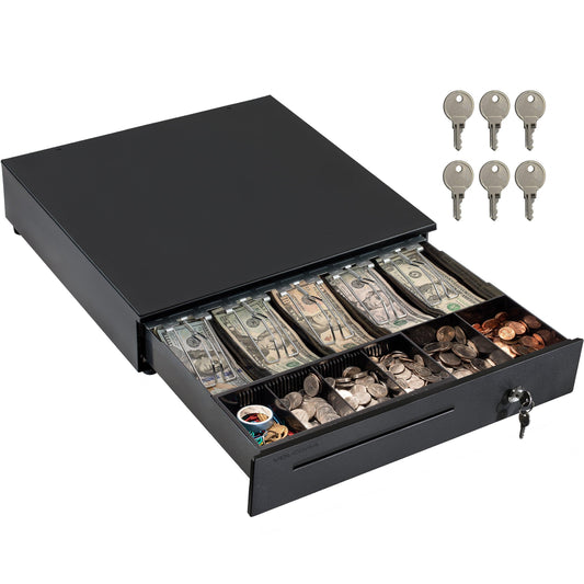 16'' Cash Register Drawer w/ 5 Bill 6 Coin Cash Tray, Auto-open, Black