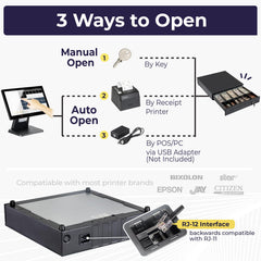 16'' Cash Register Drawer w/ 5 Bill 6 Coin Cash Tray, Auto-open, Black 16'' Cash Register Drawer w/ 5 Bill 6 Coin Cash Tray, Auto-open, Black