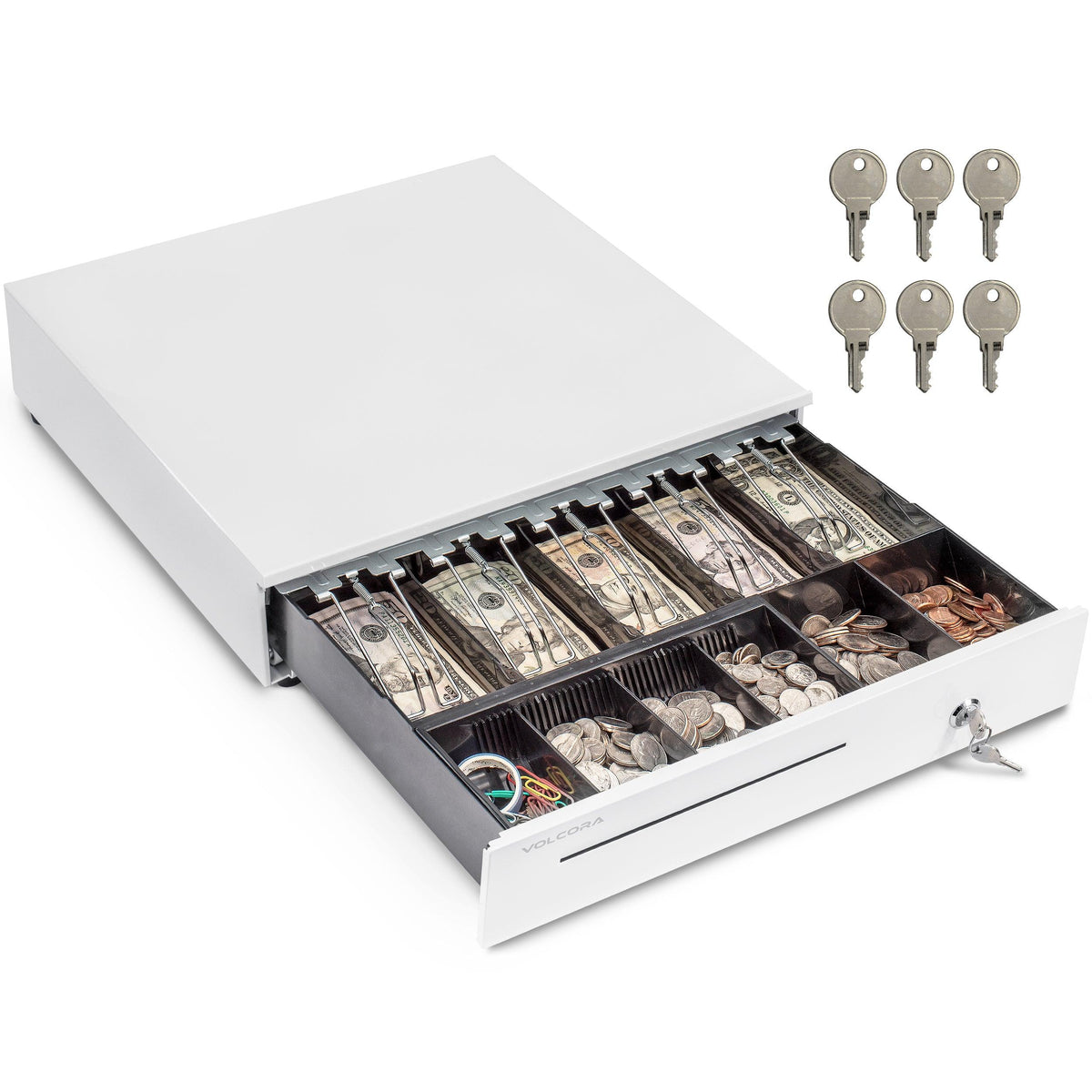 Cajón de caja registradora de 16'' con bandeja para efectivo de 5 billetes y 6 monedas, blanco