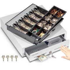 16" Manual Push Open Cash Register Drawer, White, 5 Bills/8 Coin 16" Manual Push Open Cash Register Drawer, White, 5 Bills/8 Coin
