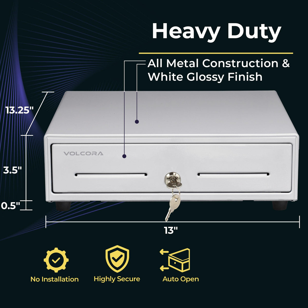 13'' Mini Cash Register Drawer 4 Bill 5 Coin Cash, White Volcora