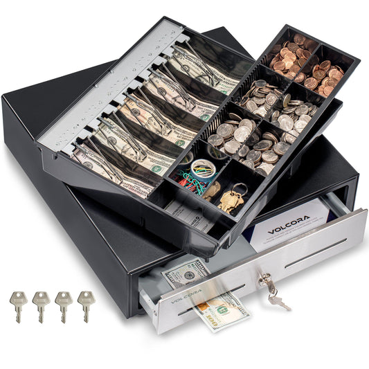 16'' Cash Register with Fully Removable 2 Tier Cash Tray, 5 Bill/8 Coin, with Stainless Steel Front