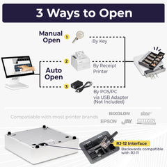 14'' Mini Cash Register Drawer with Round Edges 4 Bill 5 Coin Cash, White, with Stainless Steel Front 14'' Mini Cash Register Drawer with Round Edges 4 Bill 5 Coin Cash, White, with Stainless Steel Front