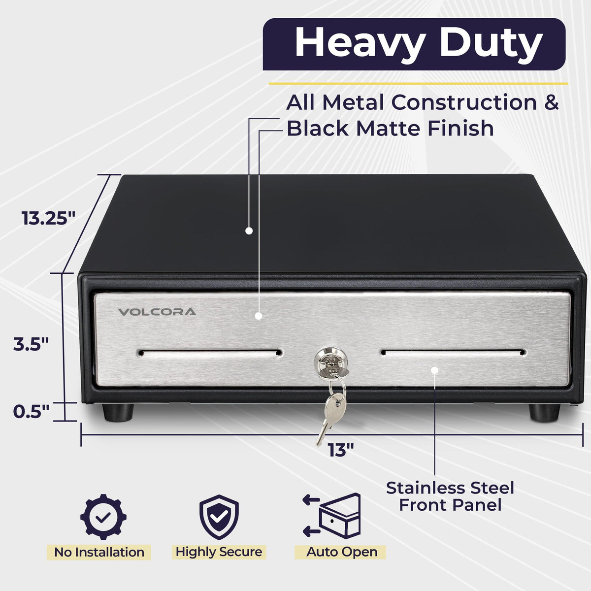 13‘’ Mini Cash Register Drawer with 4 Bill 5 Coin Cash Tray, Stainless Volcora