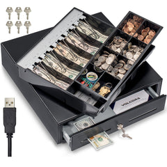 16'' USB Cash Register Drawer, 5 Bill/8 Coin Removable Cash Tray, Black, Not for Square 16'' USB Cash Register Drawer, 5 Bill/8 Coin Removable Cash Tray, Black, Not for Square