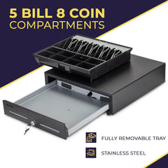 16'' USB Cash Register Drawer, 5 Bill/8 Coin Removable Cash Tray, Black, Not for Square 16'' USB Cash Register Drawer, 5 Bill/8 Coin Removable Cash Tray, Black, Not for Square