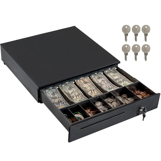 Cajón de caja registradora de 16'' con bandeja para efectivo de 5 billetes y 7 monedas, apertura automática, negro