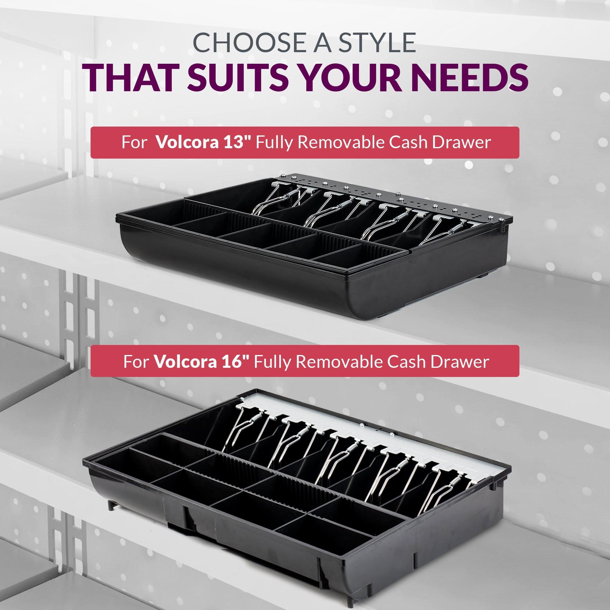 16'' Cash Drawer Tray - 14.1 x 13 x 2.5 Inch Cash Register Insert - 5 Bill / 8 Coin Replacement Cash Tray - Stainless Steel Currency Compartment - For Volcora 16'' Cash Registers with Fully Removable Tray - Volcora 16'' Cash Drawer Tray - 14.1 x 13 x 2.5 Inch Cash Register Insert - 5 Bill / 8 Coin Replacement Cash Tray - Stainless Steel Currency Compartment - For Volcora 16'' Cash Registers with Fully Removable Tray - Volcora