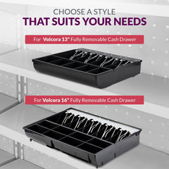 16'' Cash Drawer Tray - 14.1 x 13 x 2.5 Inch Cash Register Insert - 5 Bill / 8 Coin Replacement Cash Tray - Stainless Steel Currency Compartment - For Volcora 16'' Cash Registers with Fully Removable Tray - Volcora 16'' Cash Drawer Tray - 14.1 x 13 x 2.5 Inch Cash Register Insert - 5 Bill / 8 Coin Replacement Cash Tray - Stainless Steel Currency Compartment - For Volcora 16'' Cash Registers with Fully Removable Tray - Volcora