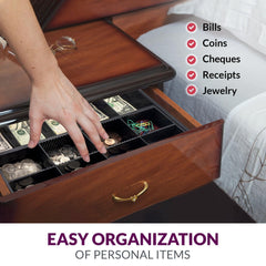 16'' Cash Drawer Tray - 14.1 x 13 x 2.5 Inch Cash Register Insert - 5 Bill / 8 Coin Replacement Cash Tray - Stainless Steel Currency Compartment - For Volcora 16'' Cash Registers with Fully Removable Tray - Volcora 16'' Cash Drawer Tray - 14.1 x 13 x 2.5 Inch Cash Register Insert - 5 Bill / 8 Coin Replacement Cash Tray - Stainless Steel Currency Compartment - For Volcora 16'' Cash Registers with Fully Removable Tray - Volcora