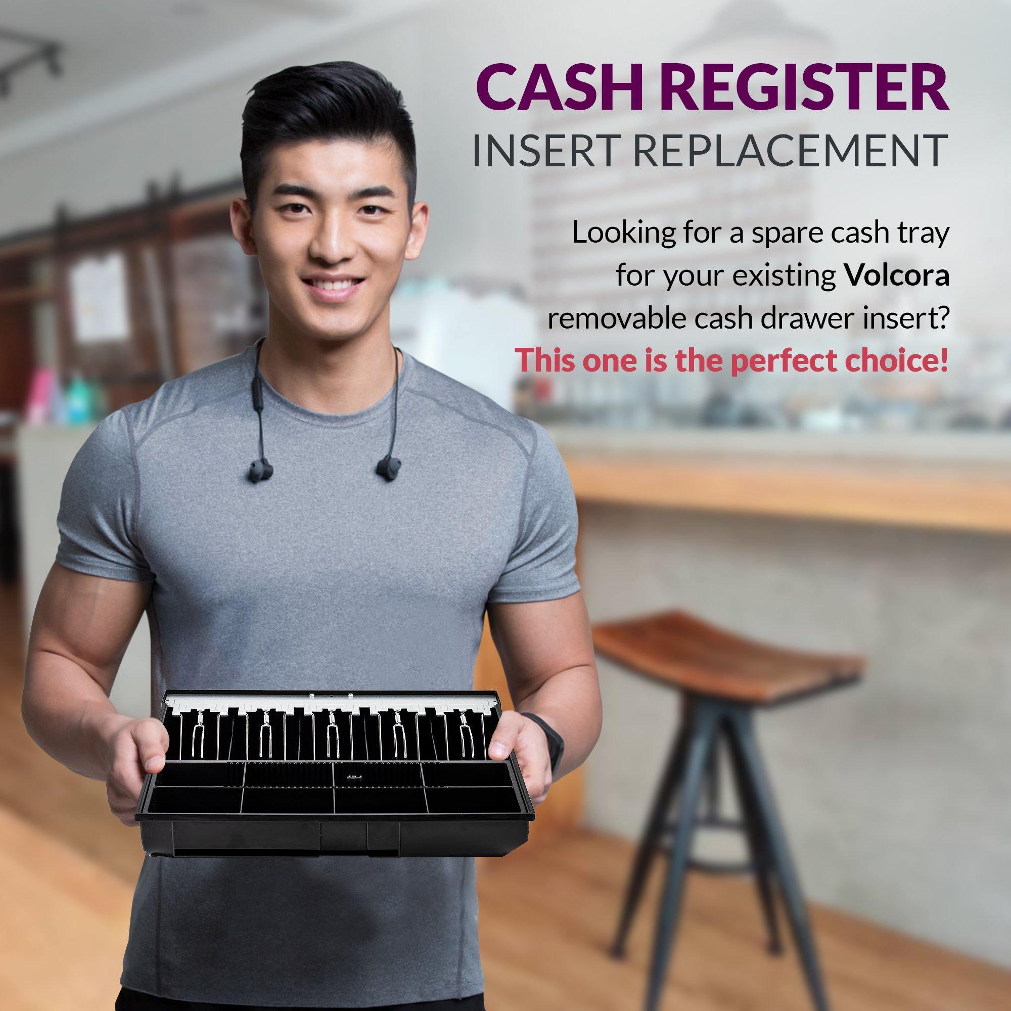 16'' Cash Drawer Tray - 14.1 x 13 x 2.5 Inch Cash Register Insert - 5 Bill / 8 Coin Replacement Cash Tray - Stainless Steel Currency Compartment - For Volcora 16'' Cash Registers with Fully Removable Tray - Volcora 16'' Cash Drawer Tray - 14.1 x 13 x 2.5 Inch Cash Register Insert - 5 Bill / 8 Coin Replacement Cash Tray - Stainless Steel Currency Compartment - For Volcora 16'' Cash Registers with Fully Removable Tray - Volcora