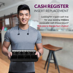 16'' Cash Drawer Tray - 14.1 x 13 x 2.5 Inch Cash Register Insert - 5 Bill / 8 Coin Replacement Cash Tray - Stainless Steel Currency Compartment - For Volcora 16'' Cash Registers with Fully Removable Tray - Volcora 16'' Cash Drawer Tray - 14.1 x 13 x 2.5 Inch Cash Register Insert - 5 Bill / 8 Coin Replacement Cash Tray - Stainless Steel Currency Compartment - For Volcora 16'' Cash Registers with Fully Removable Tray - Volcora