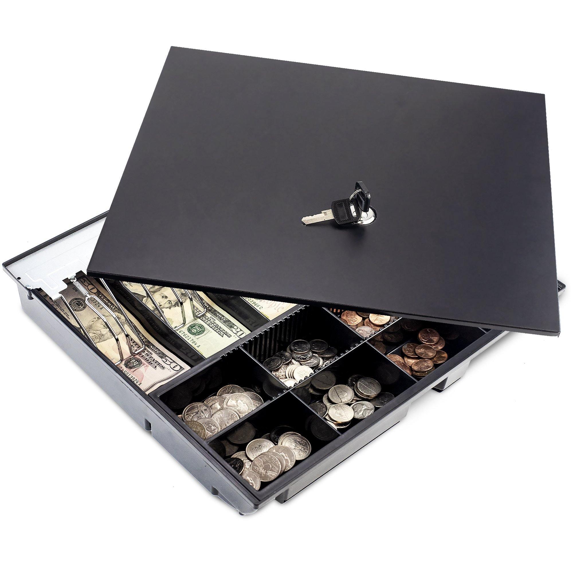 16'' Cash Drawer Tray - 14.1 x 13 x 2.5 Inch Cash Register Insert - 5 Bill / 8 Coin Replacement Cash Tray - Stainless Steel Currency Compartment - For Volcora 16'' Cash Registers with Fully Removable Tray - Volcora 16'' Cash Drawer Tray - 14.1 x 13 x 2.5 Inch Cash Register Insert - 5 Bill / 8 Coin Replacement Cash Tray - Stainless Steel Currency Compartment - For Volcora 16'' Cash Registers with Fully Removable Tray - Volcora