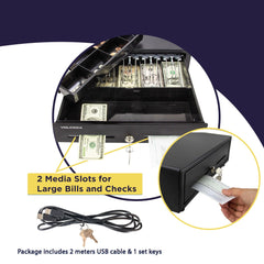 16'' USB Cash Register Drawer, 5 Bill/8 Coin Removable Cash Tray, Black, Not for Square 16'' USB Cash Register Drawer, 5 Bill/8 Coin Removable Cash Tray, Black, Not for Square