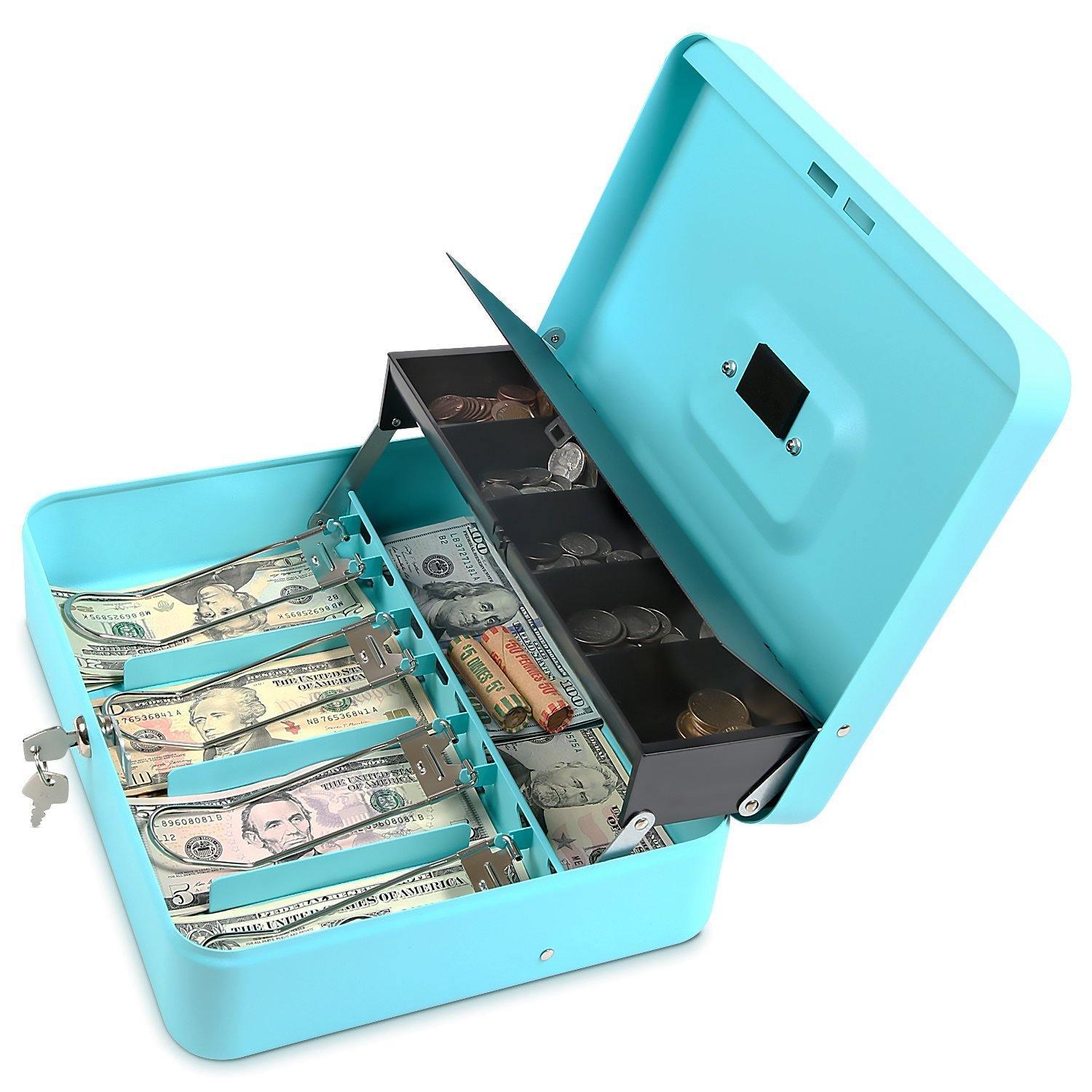 Cash Box with Key Lock with coin tray lid - Inbulks Cash Box with Key Lock with coin tray lid - Inbulks