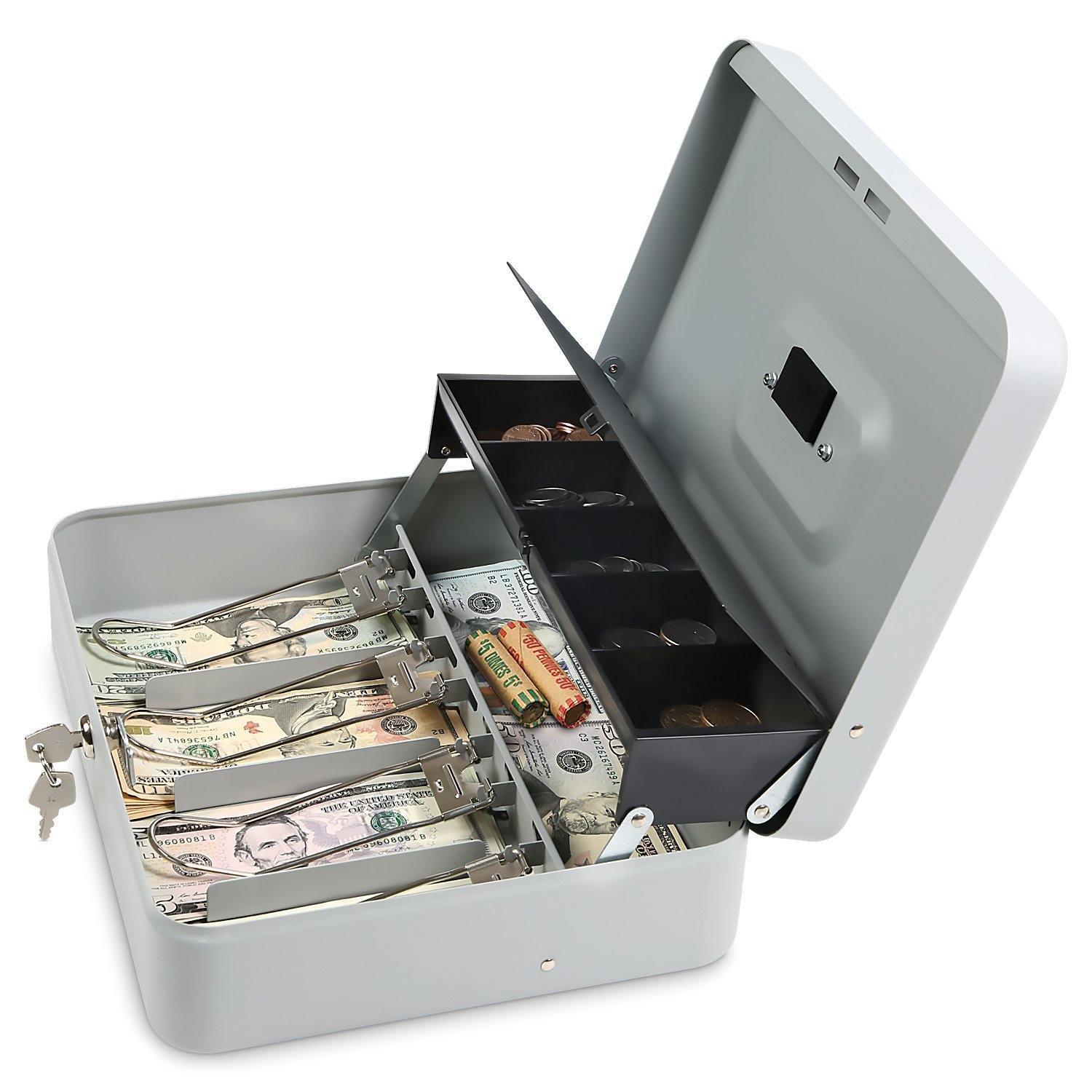 Cash Box with Key Lock with coin tray lid - Inbulks Cash Box with Key Lock with coin tray lid - Inbulks