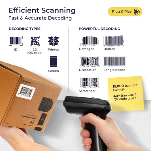 2D Wireless BT+2.4G High Performance Barcode Scanner with Charging Base - V-HHBS-A1