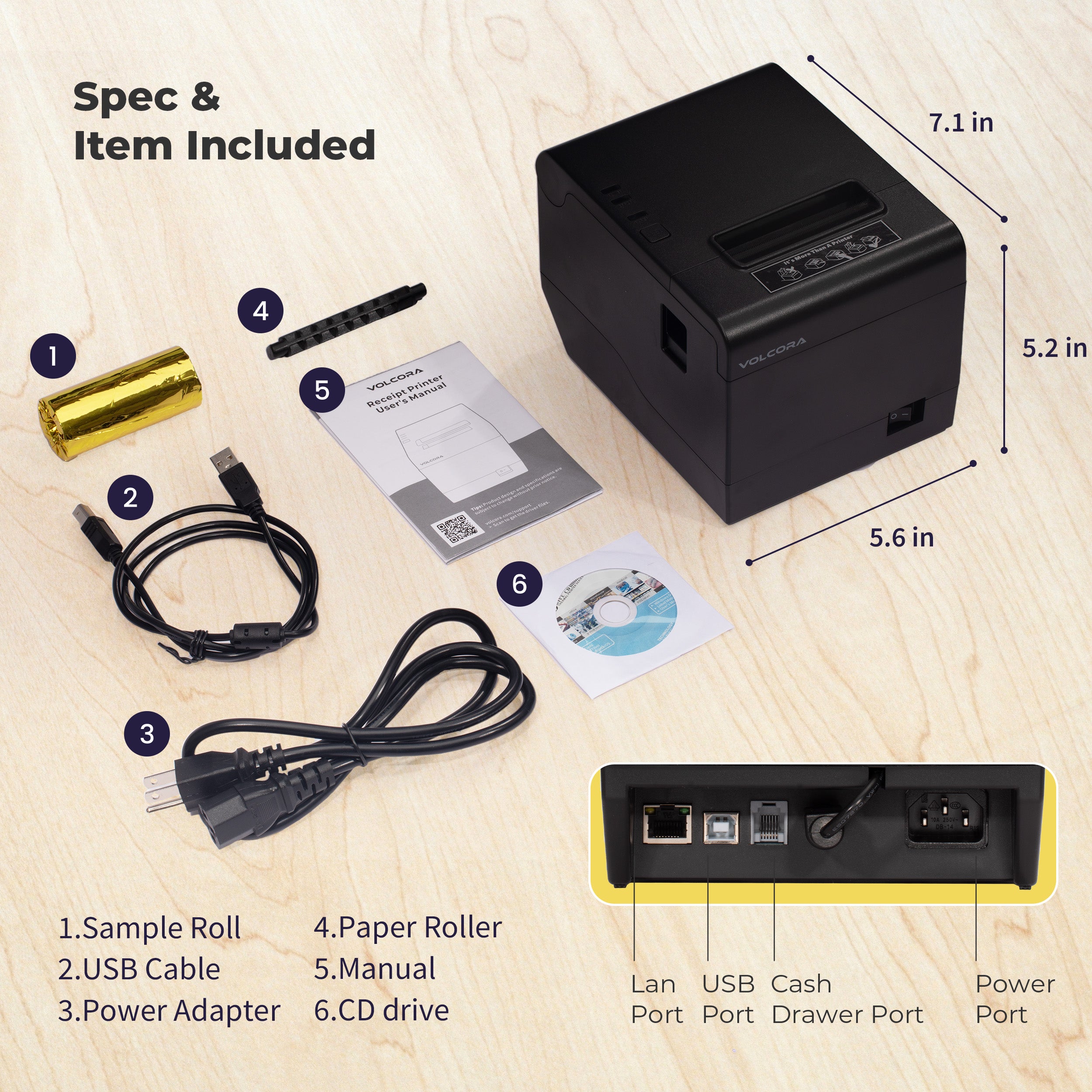 Impresora térmica de recibos Volcora Performance de 80 mm USB/WiFi - Serie V-WLRP5 - No compatible con Square