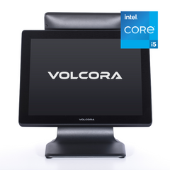 Black Volcora POS terminal with Intel Core i5 badge on a white background