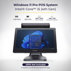 Volcora POS Terminal Fold 15.6" - Intel Processor Windows 11 Professional - Dual Hinge Adjustable Wide Touchscreen Point-Of-Sale