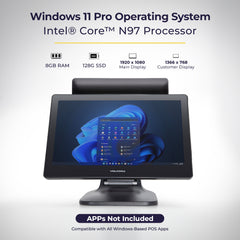 Volcora POS Terminal Fold 15.6" - Intel Processor Windows 11 Professional - Dual Hinge Adjustable Wide Touchscreen Point-Of-Sale