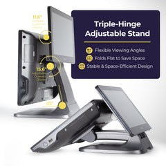 Volcora POS Terminal Fold 15.6" - Intel Processor Windows 11 Professional - Dual Hinge Adjustable Wide Touchscreen Point-Of-Sale