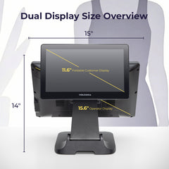 Volcora POS Terminal Fold 15.6" - Intel Processor Windows 11 Professional - Dual Hinge Adjustable Wide Touchscreen Point-Of-Sale