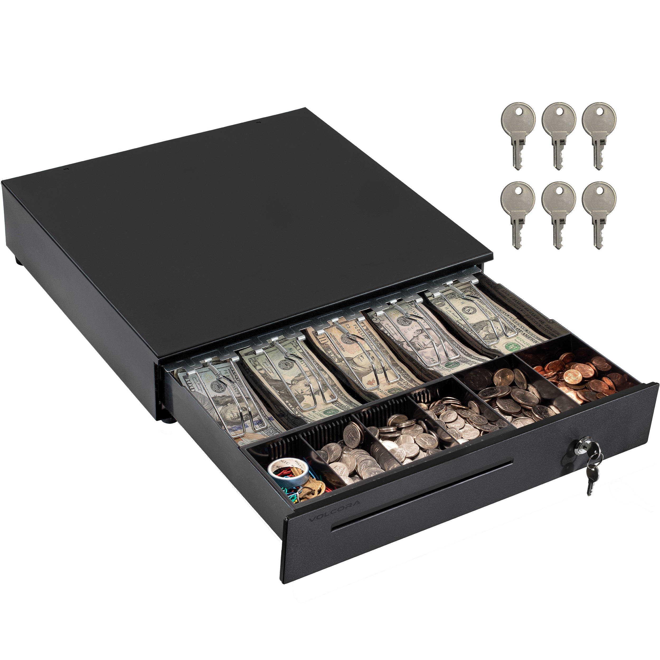 Cajón de caja registradora de 16'' con bandeja para efectivo de 5 billetes y 6 monedas, apertura automática, negro 