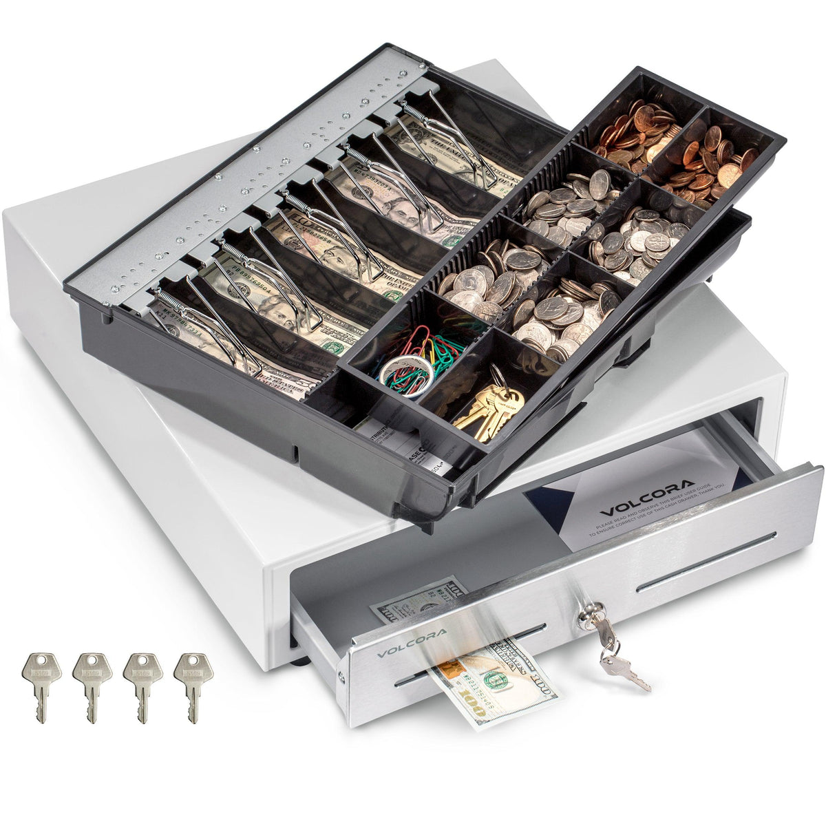 16'' Cash Register with Fully Removable 2 Tier Cash Tray, 5 Bill/8 Coin, with Stainless Steel Front