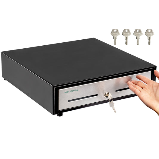 16" Manual Push Open Cash Register Drawer, Black, 5 Bills/8 Coin, with Stainless Steel Front 2500