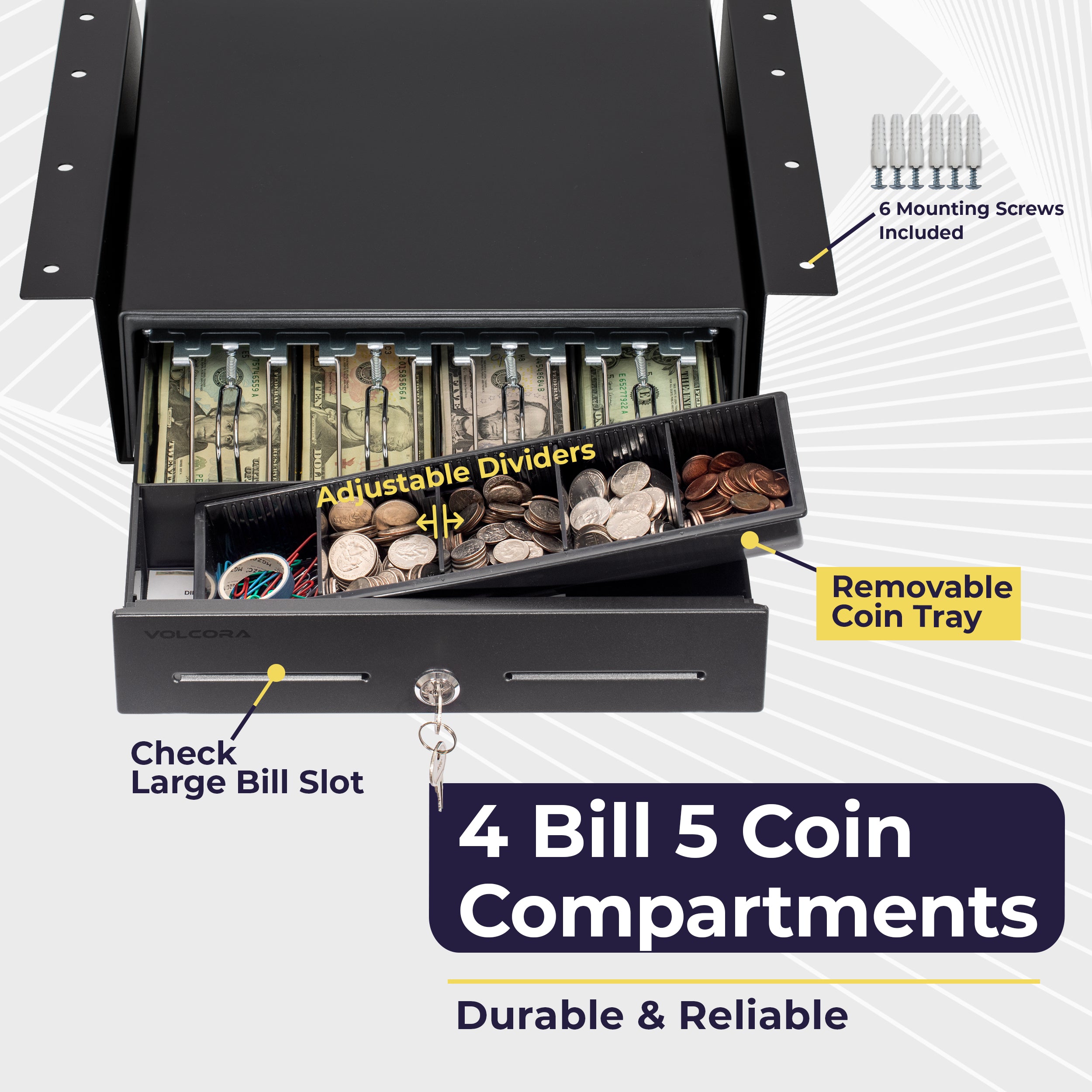 13'' Mini Cash Register Drawer4 Bill 5 Coin, Auto-open, Black