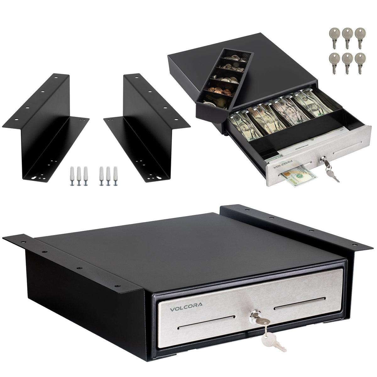 13‘’ Mini Cash Register Drawer with 4 Bill 5 Coin Cash Tray, Stainless Steel Front Cash Drawers, Removable Coin Compartment only