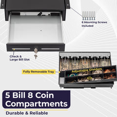 16'' Cash Register with Fully Removable 2 Tier Cash Tray, 5 Bill/8 Coin