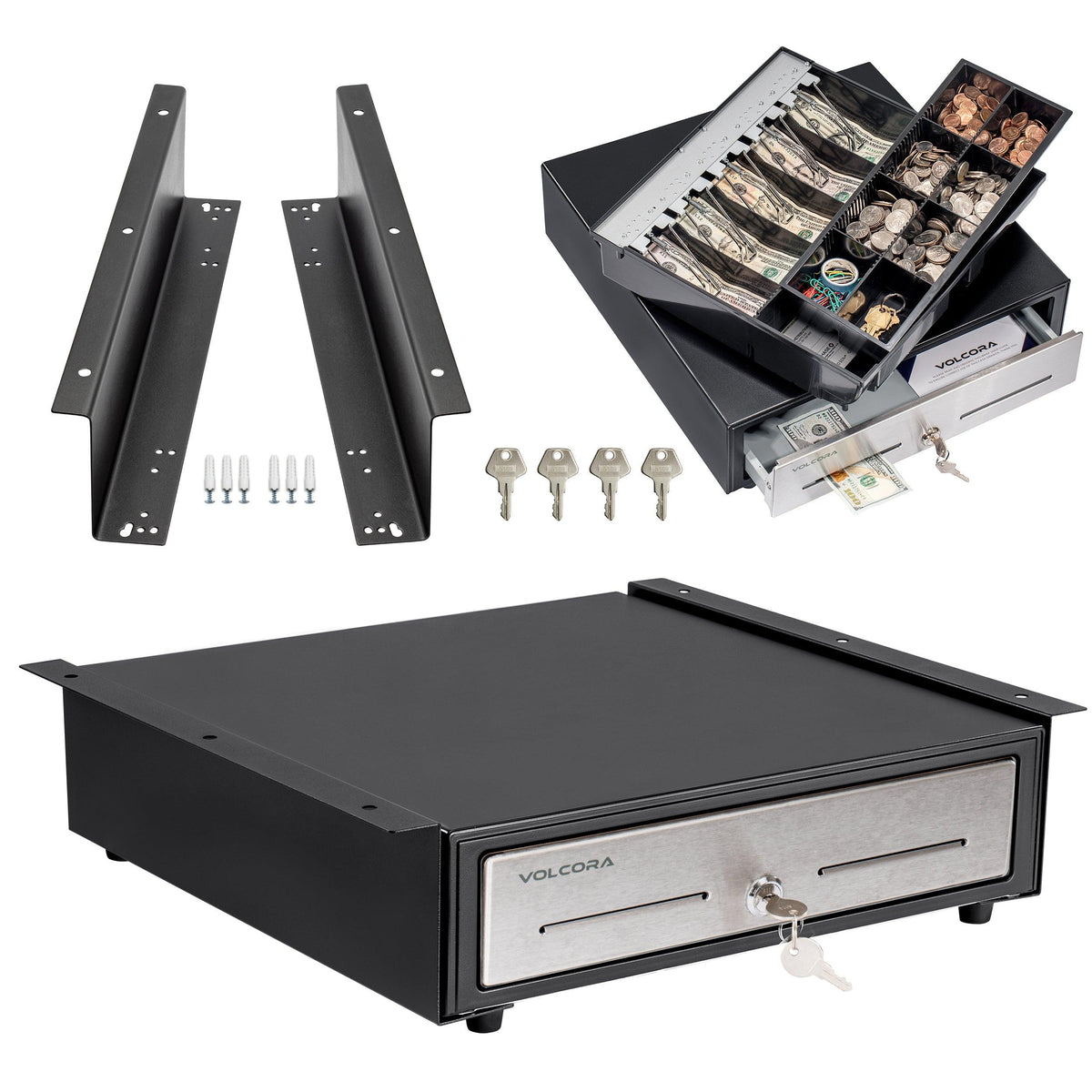 16'' Cash Register with Fully Removable 2 Tier Cash Tray, 5 Bill/8 Coin, with Stainless Steel Front