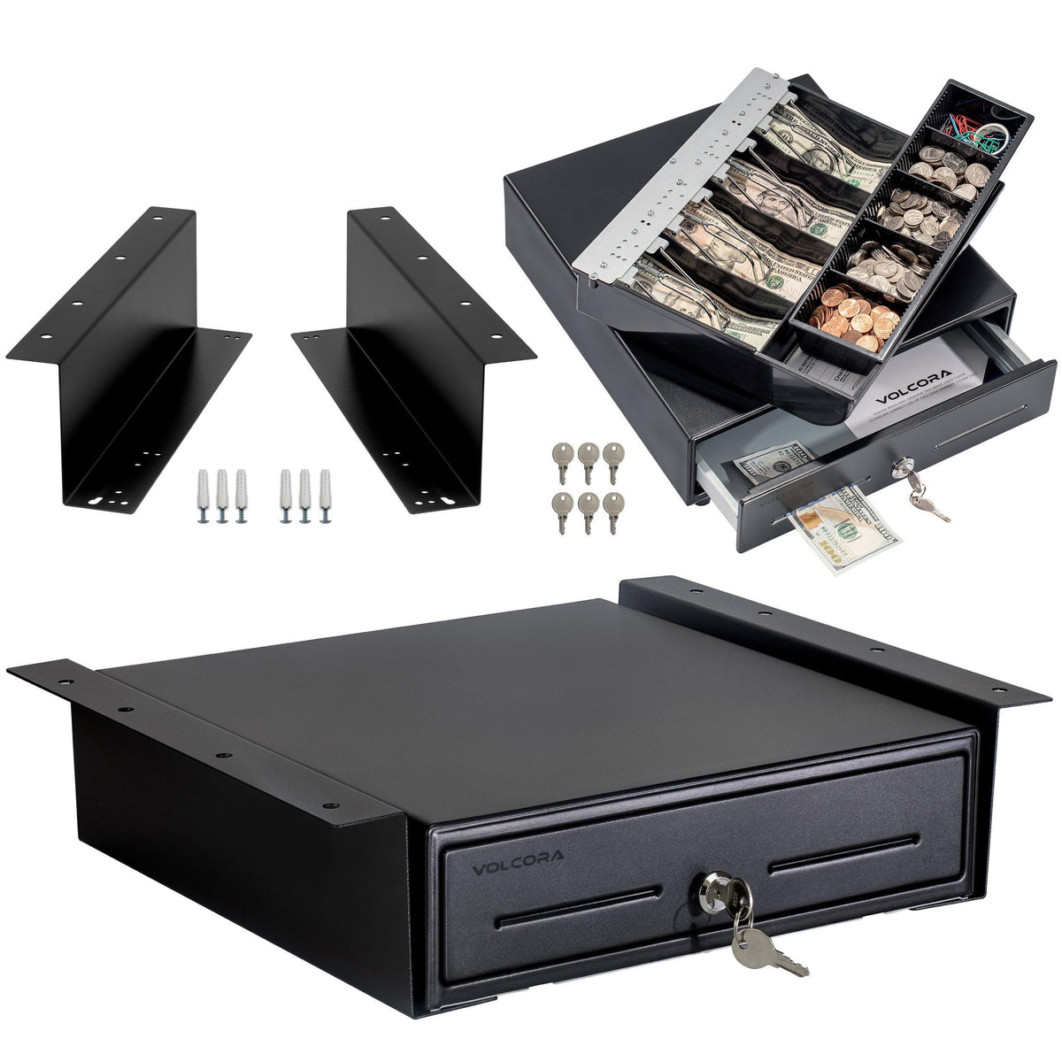 13'' Mini Cash Register Drawer, 4 Bill/5 Coin, Black