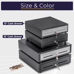 13" Manual Push Open Cash Register Drawer, Black with 4 Bills and 5 Coin Removable Slots