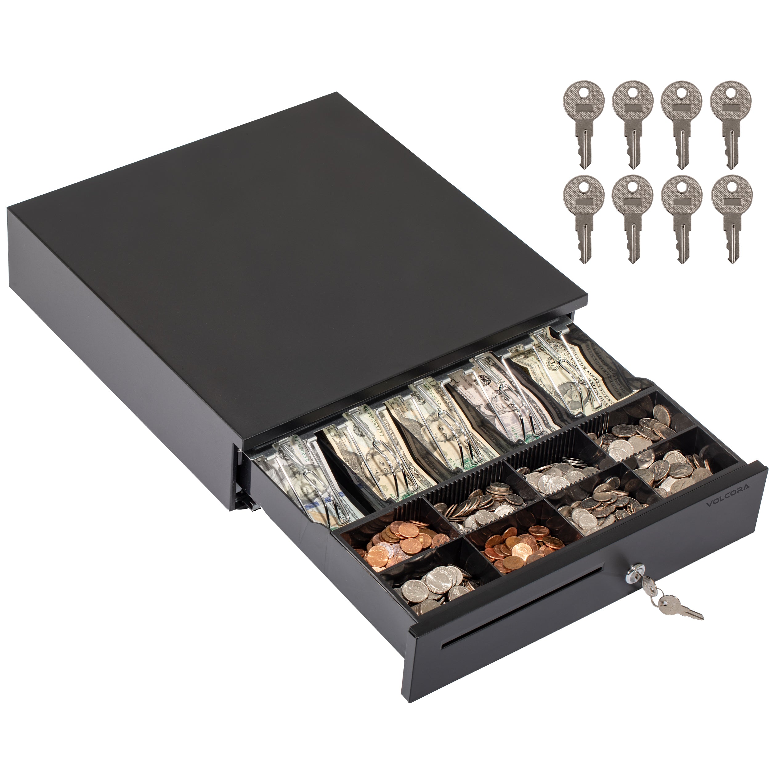 Cajón de caja registradora de 16'' con bandeja para efectivo de 5 billetes y 8 monedas, apertura automática, negro 