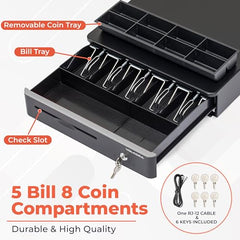 16" Cash Drawer with Front Round Corner, 5 Bill 8 Coin Cash Tray, Auto Open, Removable Coin Compartment only