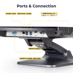 Volcora POS Terminal Fold 15.6" - Intel Processor Windows 11 Professional - Dual Hinge Adjustable Wide Touchscreen Point-Of-Sale