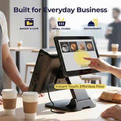 Volcora POS Terminal Fold 15.6" - Intel Processor Windows 11 Professional - Dual Hinge Adjustable Wide Touchscreen Point-Of-Sale