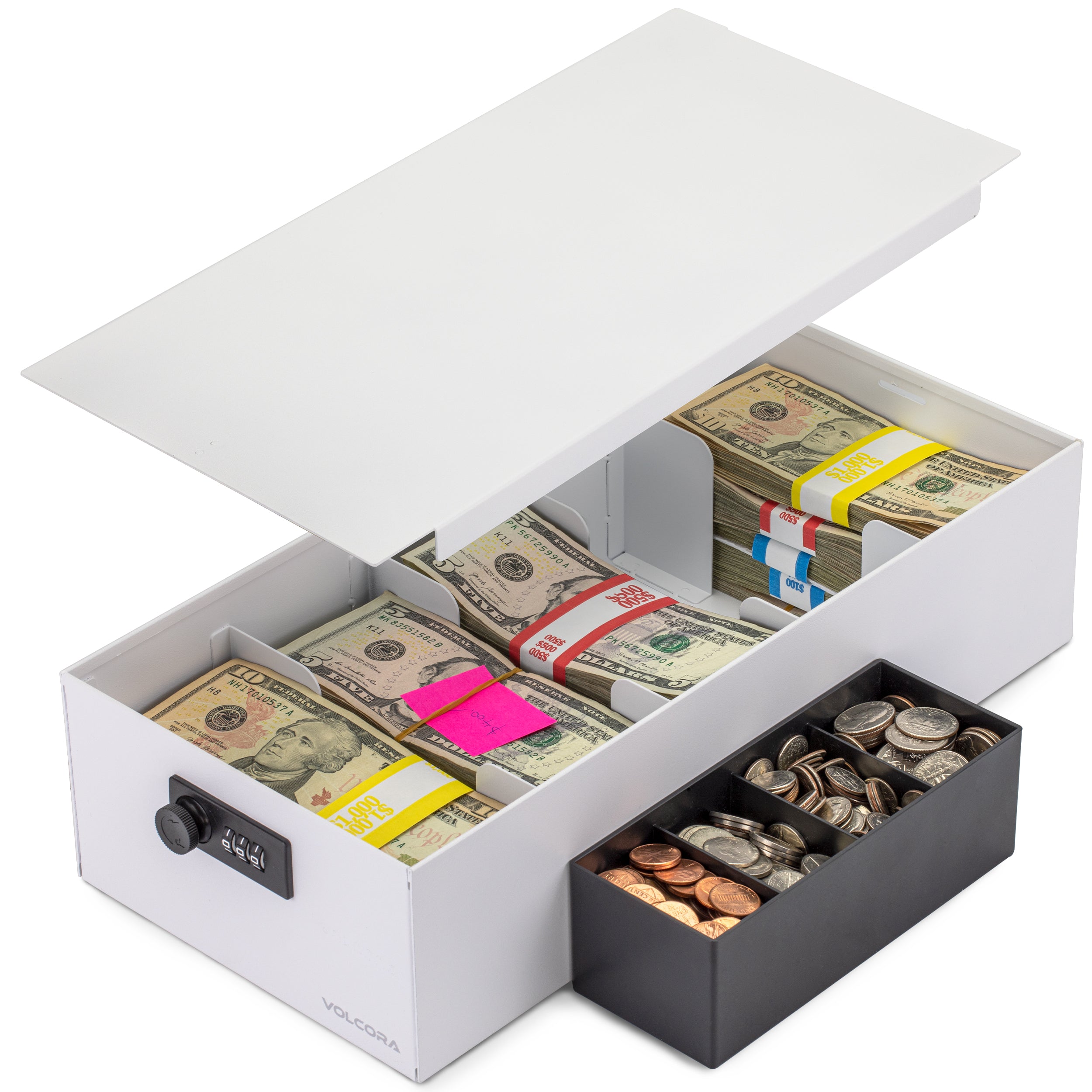 5 Compartment Cash Lock Box with Coin Tray