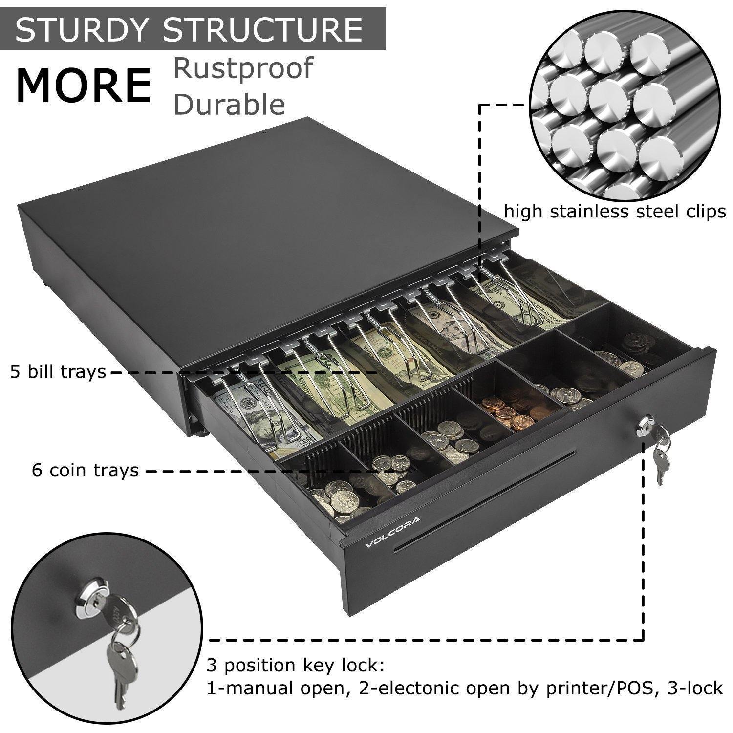 [2 Pack] Cash Register Drawer with 5 Bill 6 Coin Cash Tray, Removable Coin Compartment, Key-Lock, Black - Inbulks
