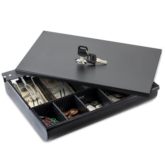 Relaxdays Steel Cash Box With Combination Lock & Coin Tray - Portable Money Box For Home Or Events