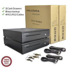 [2 Pack] Cash Register Drawer with 5 Bill 6 Coin Cash Tray, Removable Coin Compartment, Key-Lock, Black - Inbulks