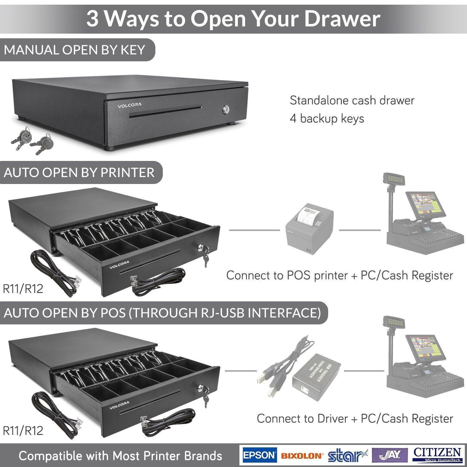 [2 Pack] Cash Register Drawer with 5 Bill 6 Coin Cash Tray, Removable Coin Compartment, Key-Lock, Black - Inbulks