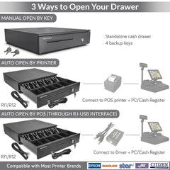 [2 Pack] Cash Register Drawer with 5 Bill 6 Coin Cash Tray, Removable Coin Compartment, Key-Lock, Black - Inbulks