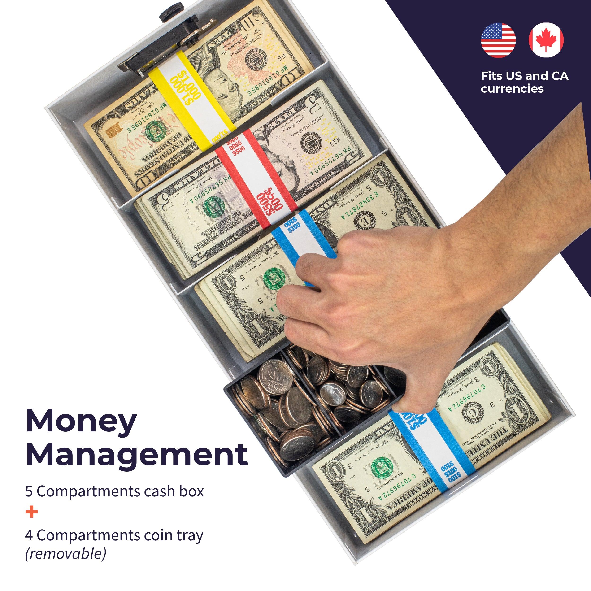 5 Compartment Cash Lock Box with Coin Tray – Volcora